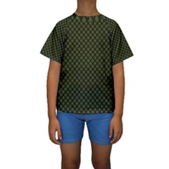 Army Green And Black Plaid Kids  Short Sleeve Swimwear by SpinnyChairDesigns