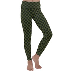 Army Green And Black Plaid Kids  Lightweight Velour Classic Yoga Leggings by SpinnyChairDesigns