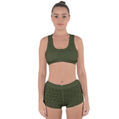 Army Green Color Polka Dots Racerback Boyleg Bikini Set by SpinnyChairDesigns