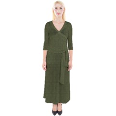 Army Green Color Polka Dots Quarter Sleeve Wrap Maxi Dress by SpinnyChairDesigns
