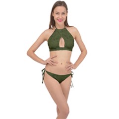 Army Green Color Grunge Cross Front Halter Bikini Set by SpinnyChairDesigns
