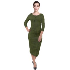 Army Green Color Grunge Quarter Sleeve Midi Velour Bodycon Dress by SpinnyChairDesigns