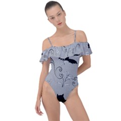 Grey Cats Design  Frill Detail One Piece Swimsuit