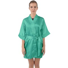 True Biscay Green Solid Color Half Sleeve Satin Kimono  by SpinnyChairDesigns