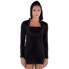 True Black Solid Color Long Sleeve Hooded T-shirt by SpinnyChairDesigns