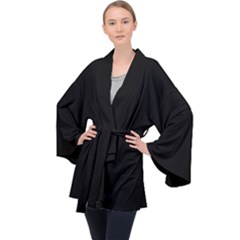 True Black Solid Color Long Sleeve Velvet Kimono  by SpinnyChairDesigns