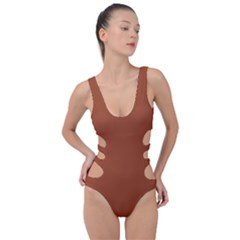 True Cinnamon Color Side Cut Out Swimsuit by SpinnyChairDesigns