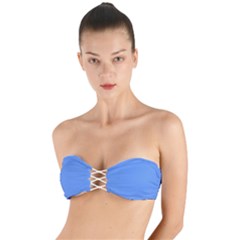 True Cornflower Blue Color Twist Bandeau Bikini Top by SpinnyChairDesigns