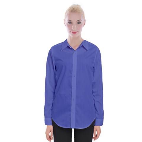 Dark Slate Blue Color Womens Long Sleeve Shirt by SpinnyChairDesigns
