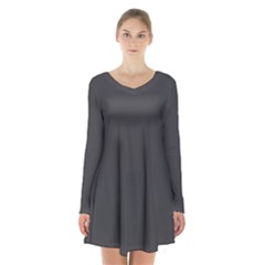 Dark Slate Grey Color Long Sleeve Velvet V-neck Dress by SpinnyChairDesigns