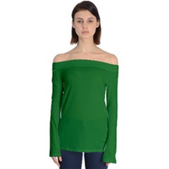 True Emerald Green Color Off Shoulder Long Sleeve Top by SpinnyChairDesigns