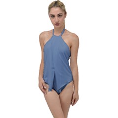 Faded Denim Blue Color Go With The Flow One Piece Swimsuit by SpinnyChairDesigns