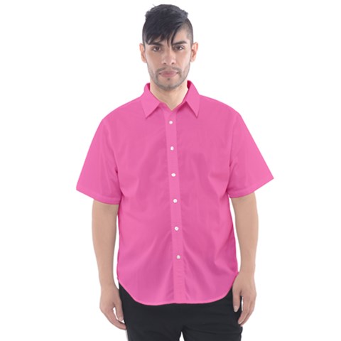 Hot Hollywood Pink Color Men s Short Sleeve Shirt by SpinnyChairDesigns