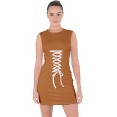 True Light Brown Color Lace Up Front Bodycon Dress by SpinnyChairDesigns
