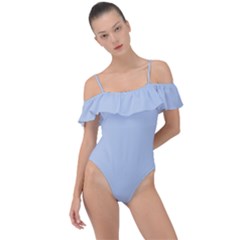 Light Steel Blue Color Frill Detail One Piece Swimsuit by SpinnyChairDesigns