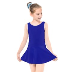 True Navy Blue Color Kids  Skater Dress Swimsuit by SpinnyChairDesigns