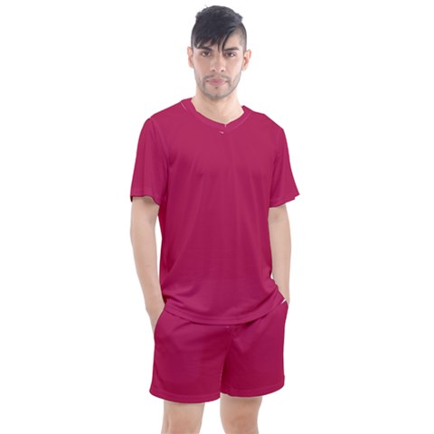 Rose Red Color Men s Mesh Tee And Shorts Set by SpinnyChairDesigns