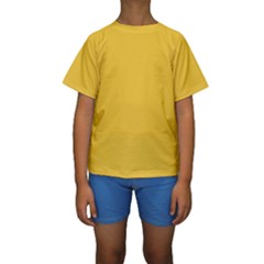 True Saffron Yellow Color Kids  Short Sleeve Swimwear by SpinnyChairDesigns
