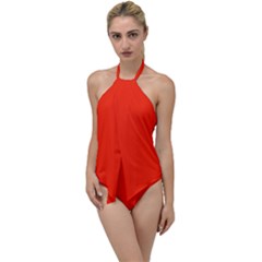 Scarlet Red Color Go With The Flow One Piece Swimsuit by SpinnyChairDesigns