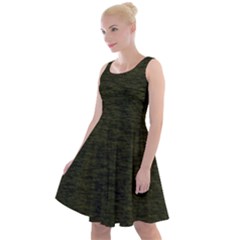 Army Green Color Textured Knee Length Skater Dress