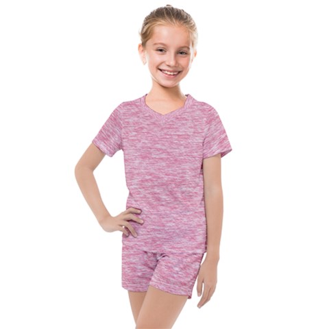 Blush Pink Textured Kids  Mesh Tee And Shorts Set by SpinnyChairDesigns