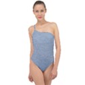 Faded Denim Blue Texture Classic One Shoulder Swimsuit View1