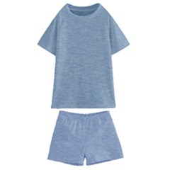 Faded Denim Blue Texture Kids  Swim Tee And Shorts Set by SpinnyChairDesigns