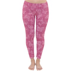 Blush Pink Butterflies Batik Classic Winter Leggings by SpinnyChairDesigns