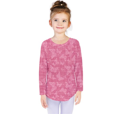 Blush Pink Butterflies Batik Kids  Long Sleeve Tee by SpinnyChairDesigns