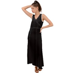 Pitch Black Color Stripes V-neck Chiffon Maxi Dress by SpinnyChairDesigns