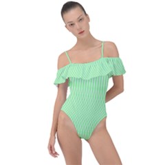 Mint Green White Stripes Frill Detail One Piece Swimsuit by SpinnyChairDesigns