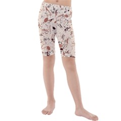 Music Notes Pattern Cinnamon Color Kids  Mid Length Swim Shorts by SpinnyChairDesigns