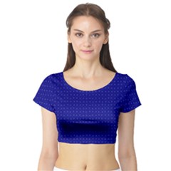 Navy Blue Color Polka Dots Short Sleeve Crop Top by SpinnyChairDesigns