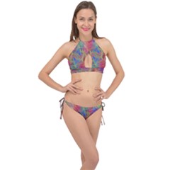 Boho Tie Dye Rainbow Cross Front Halter Bikini Set by SpinnyChairDesigns
