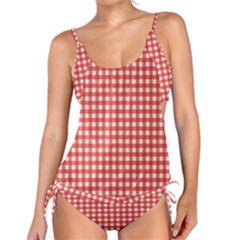 Red White Gingham Plaid Tankini Set by SpinnyChairDesigns