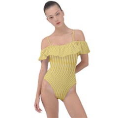 Saffron Yellow Color Stripes Frill Detail One Piece Swimsuit by SpinnyChairDesigns
