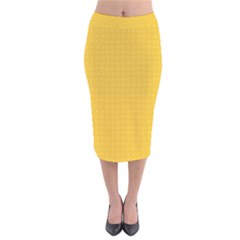 Saffron Yellow Color Polka Dots Velvet Midi Pencil Skirt by SpinnyChairDesigns