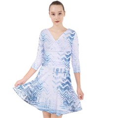 Boho Faded Blue Denim White Batik Quarter Sleeve Front Wrap Dress by SpinnyChairDesigns
