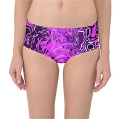 Magenta Black Abstract Art Mid-waist Bikini Bottoms by SpinnyChairDesigns