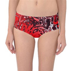 Red Black Abstract Art Mid-waist Bikini Bottoms by SpinnyChairDesigns