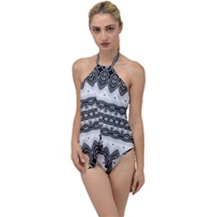 Boho Black And White  Go With The Flow One Piece Swimsuit by SpinnyChairDesigns