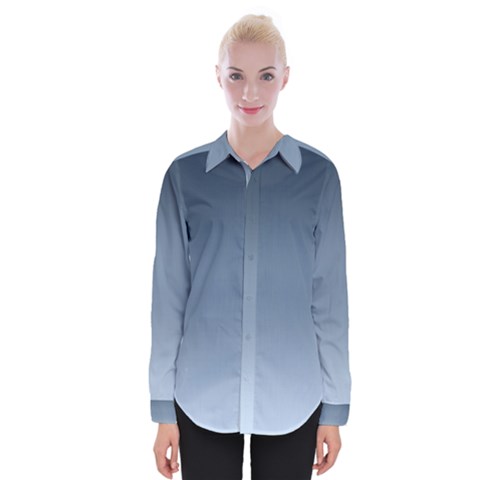 Faded Denim Blue Ombre Gradient Womens Long Sleeve Shirt by SpinnyChairDesigns
