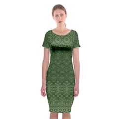 Boho Fern Green Pattern Classic Short Sleeve Midi Dress by SpinnyChairDesigns