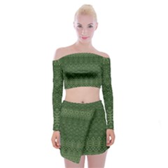 Boho Fern Green Pattern Off Shoulder Top With Mini Skirt Set by SpinnyChairDesigns