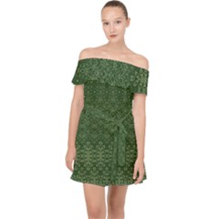 Boho Fern Green Pattern Off Shoulder Chiffon Dress by SpinnyChairDesigns