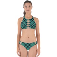 Biscay Green Black Plaid Perfectly Cut Out Bikini Set by SpinnyChairDesigns