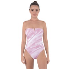 Pastel Pink Feathered Pattern Tie Back One Piece Swimsuit by SpinnyChairDesigns