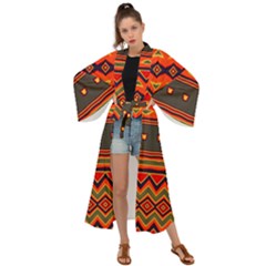 Boho Orange Tribal Pattern Maxi Kimono by SpinnyChairDesigns