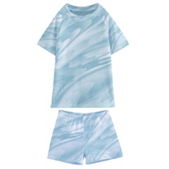 Light Blue Feathered Texture Kids  Swim Tee And Shorts Set by SpinnyChairDesigns