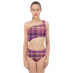 Magenta Gold Madras Plaid Spliced Up Two Piece Swimsuit by SpinnyChairDesigns